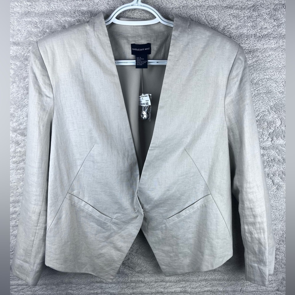 CENTRAL PARK WEST 100% Linen Oatmeal Blazer Size Large Career Business Work